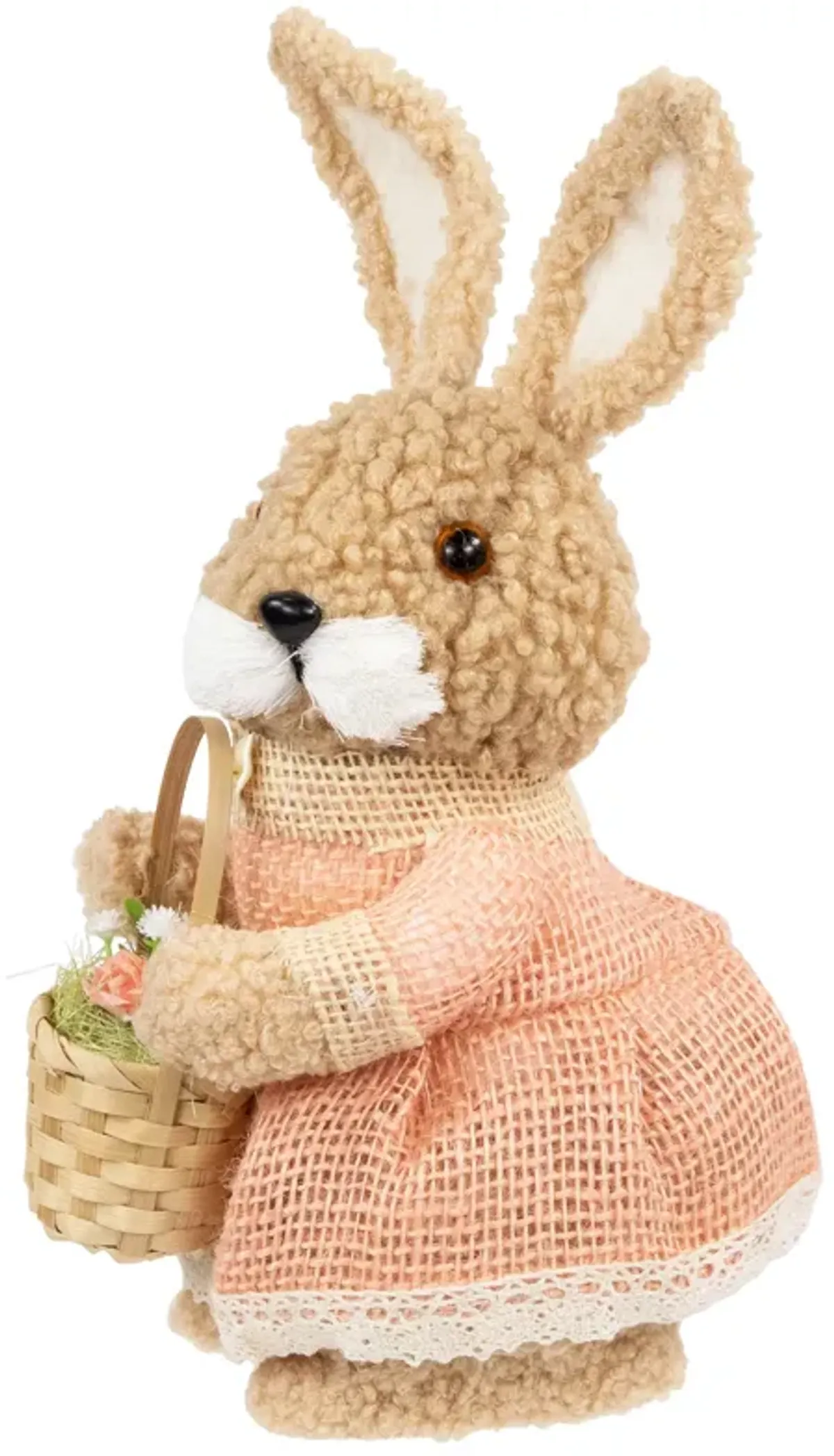 Plush Girl Easter Rabbit Figurine with Basket - 10"