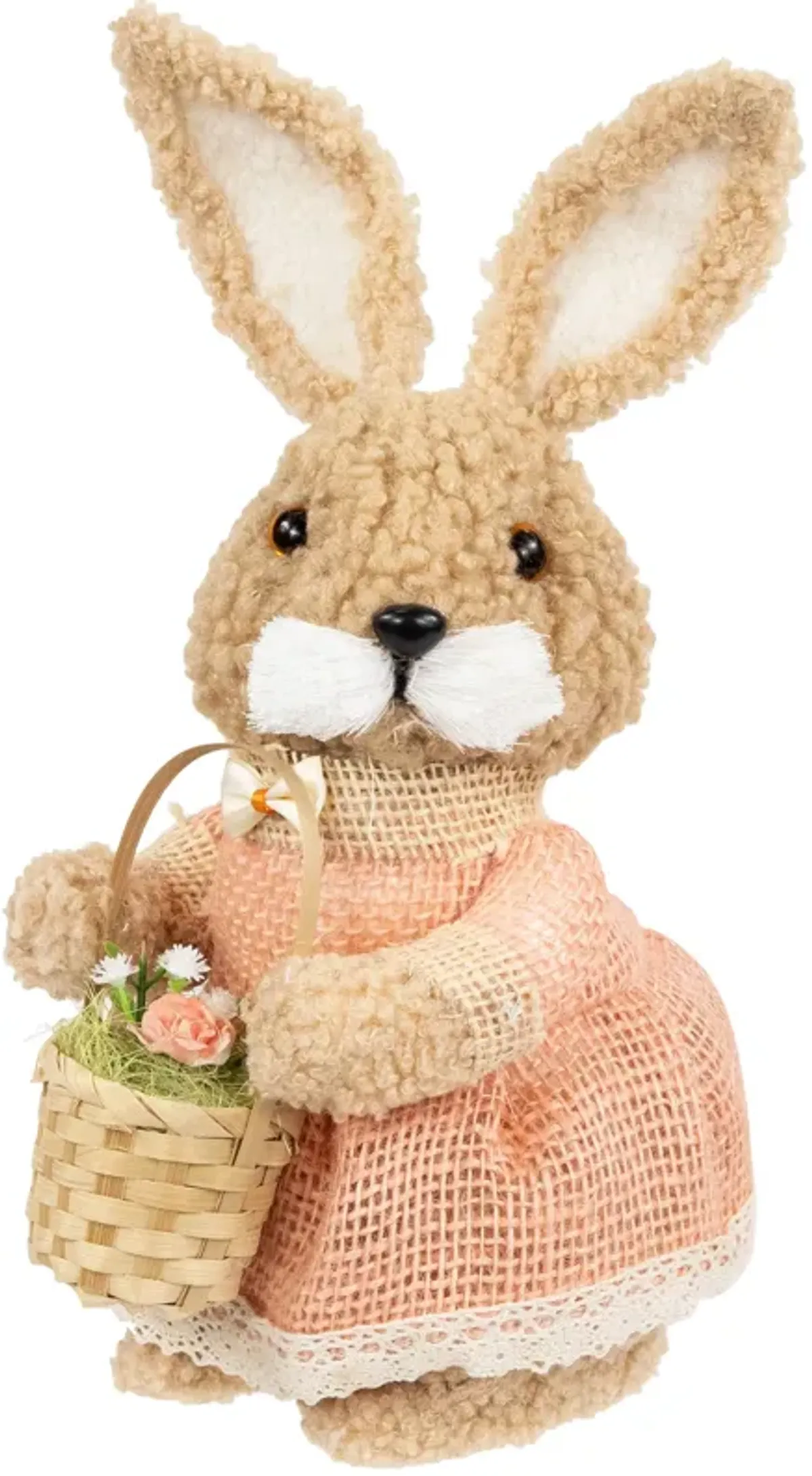 Plush Girl Easter Rabbit Figurine with Basket - 10"