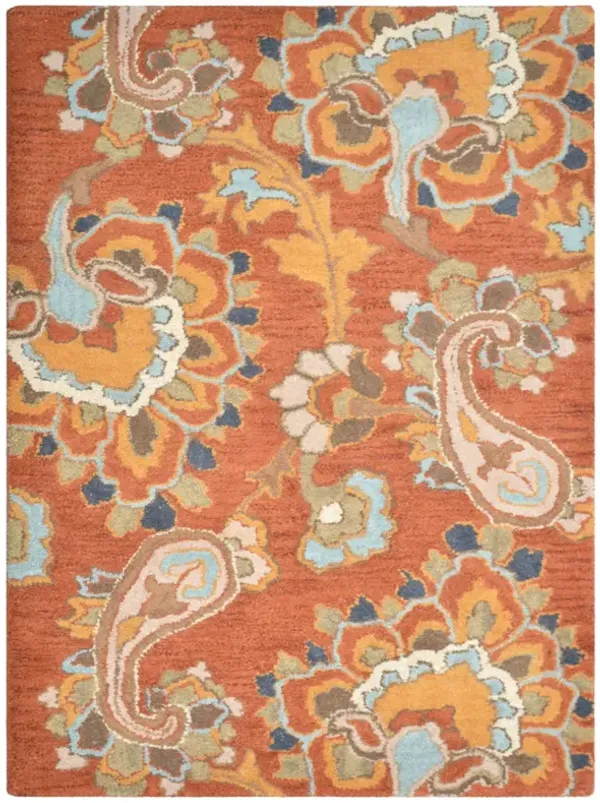 RUGSOTIC CARPETS HAND TUFTED WOOL ECO-FRIENDLY AREA RUGS  - 8'x10', Rectangle Shape, Rust, Floral Modern Design, High Pile Thick Handmade Anti Skid Area Rugs for Living Room, Bed Room (K00151)