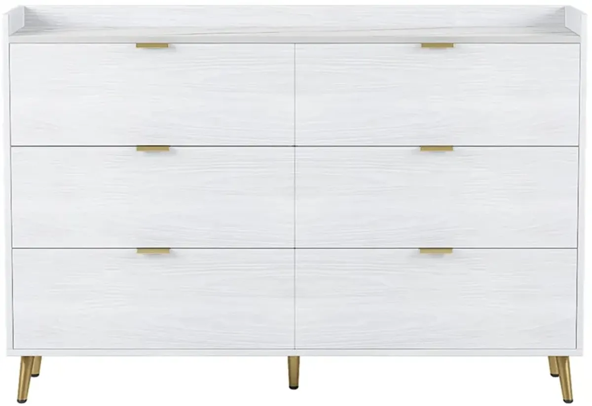 6-drawer marble top dresser, modern white cabinet