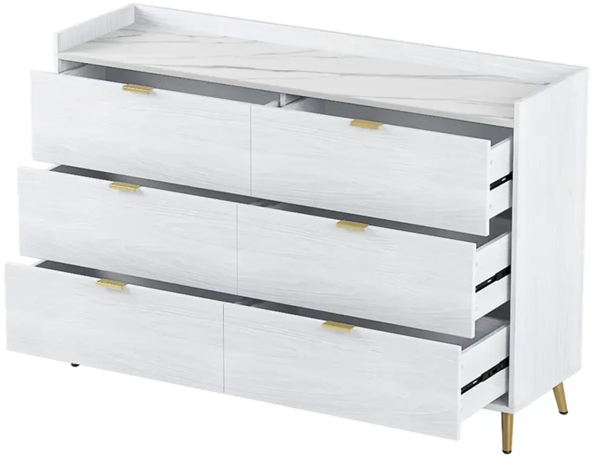 6-drawer marble top dresser, modern white cabinet