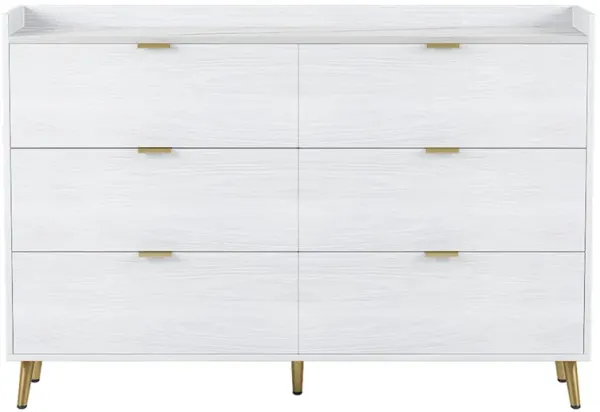 Streamdale 6-drawer marble top dresser, modern white cabinet