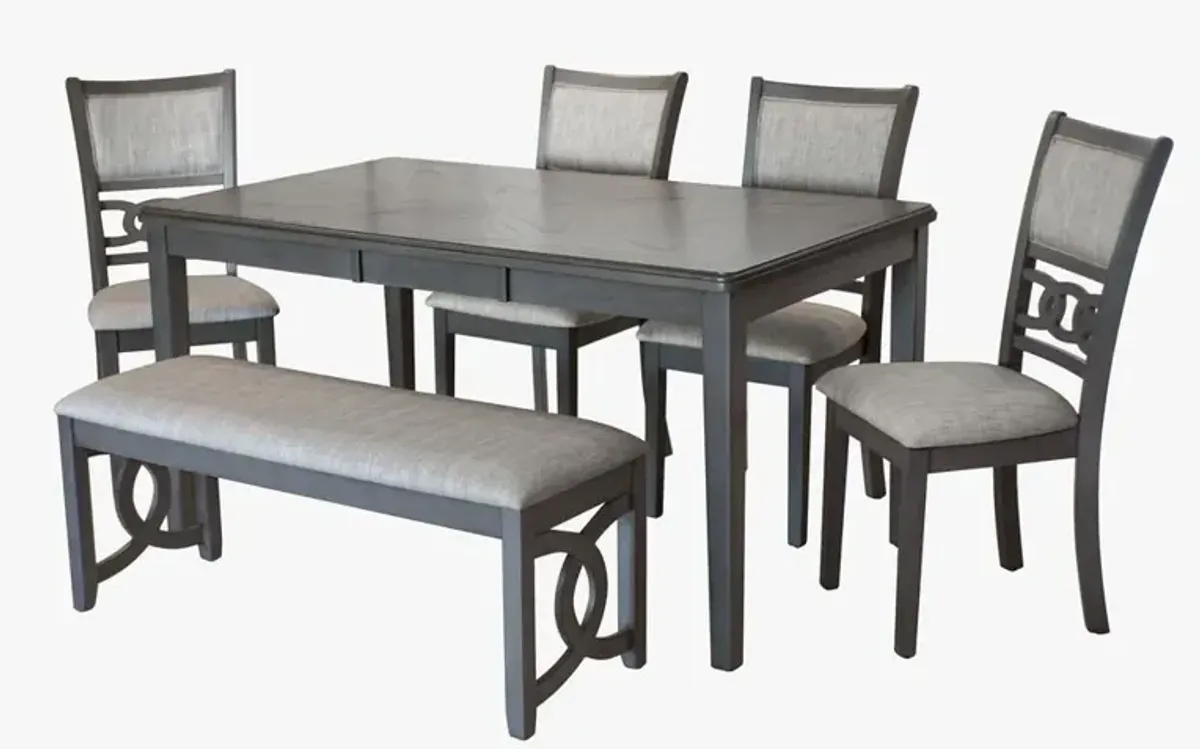 New Classic Furniture Gia 6 Pc Dining Table, 4 Chairs & Bench -Gray