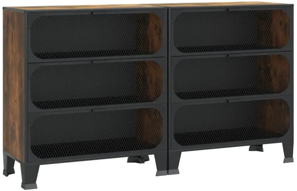 vidaXL Storage Cabinets 2 pcs Rustic Brown 28.3"x14.2"x32.3" Metal and MDF