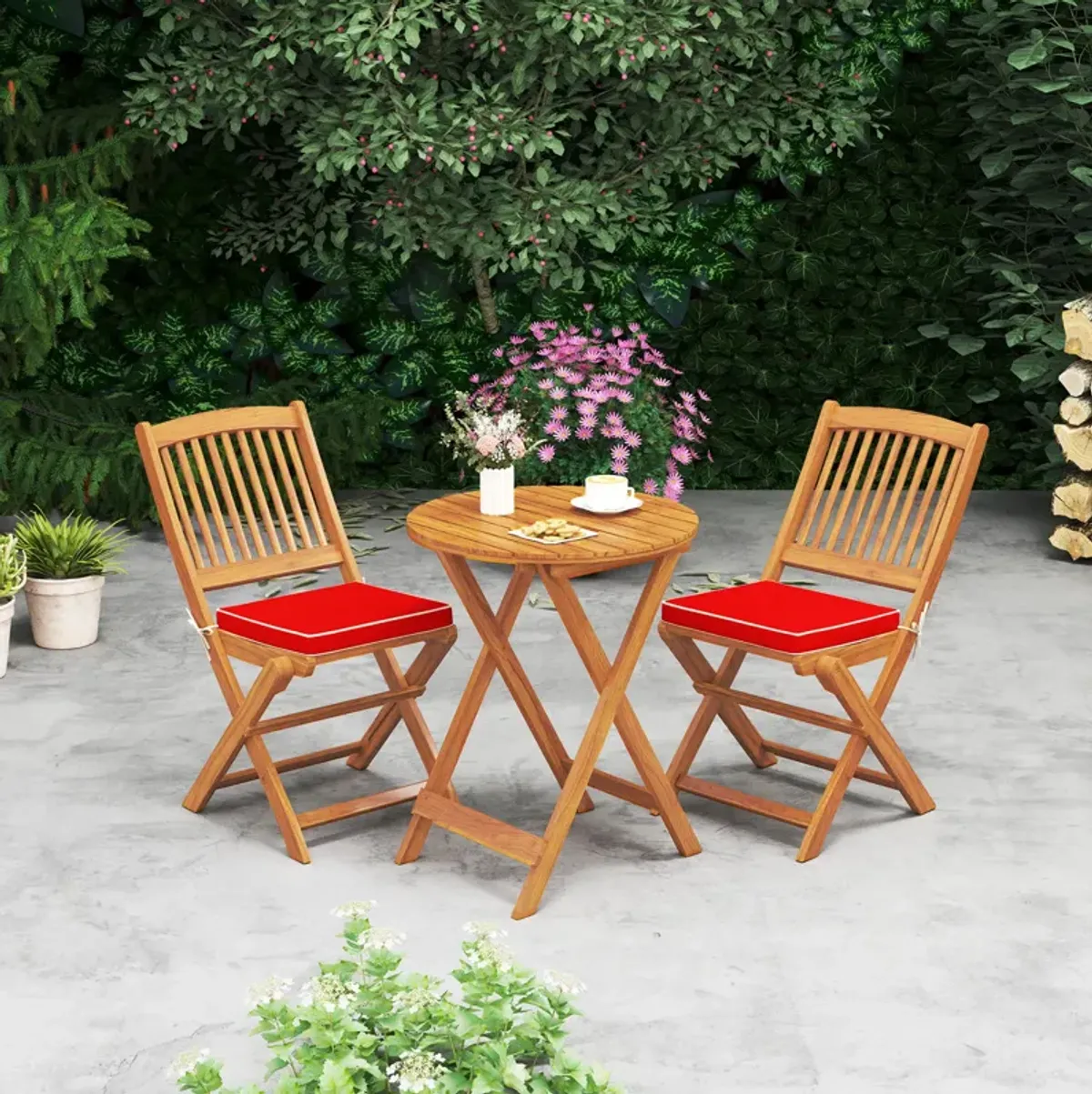 Outdoor Folding Chairs with Seat Cushions Set of 2