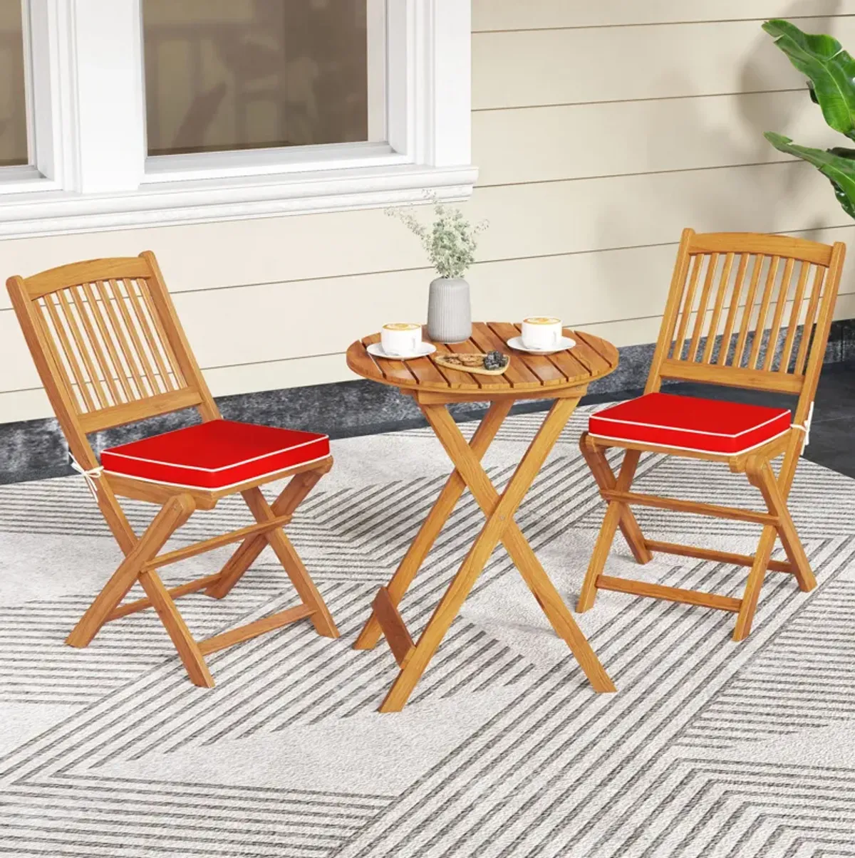 Outdoor Folding Chairs with Seat Cushions Set of 2