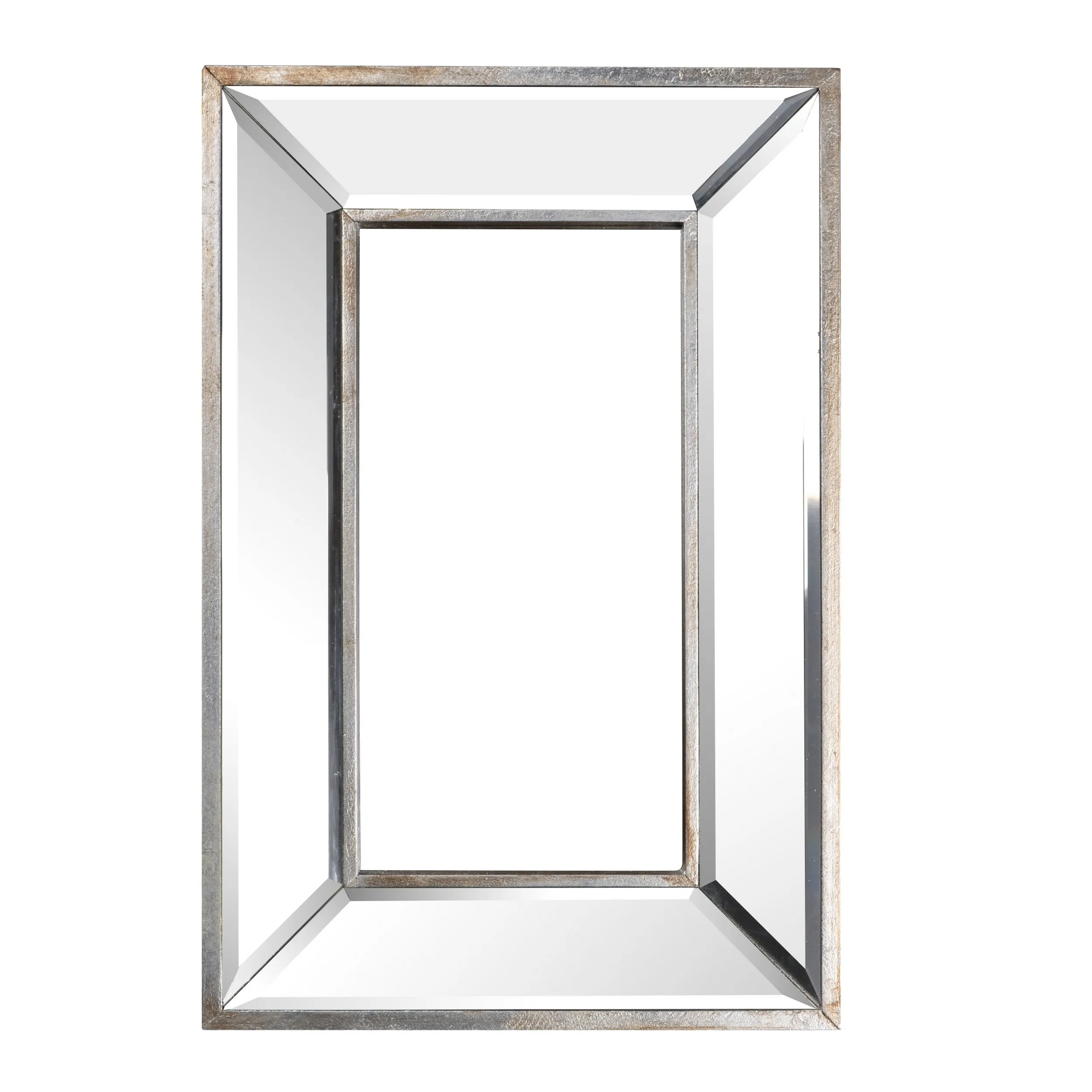Toby 12 x 18 Inch Wall Mount Accent Mirror, Antique Silver Wood Frame-Benzara