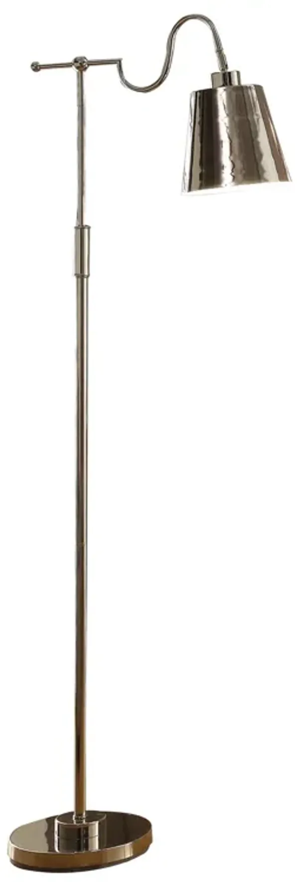 63 Inch Floor Lamp, Cone Metal Shade, Round Base, Silver Finish-Benzara