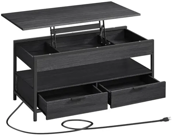 Lift Top Coffee Table with Storage Drawers and Charging Station