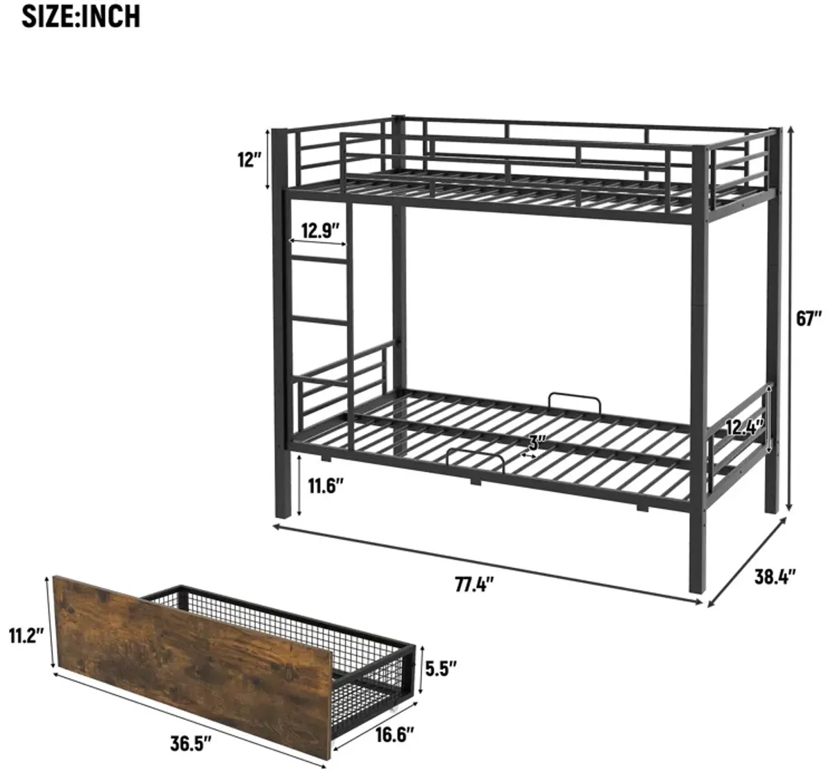 Merax Metal Bunk Bed with Storage Drawers