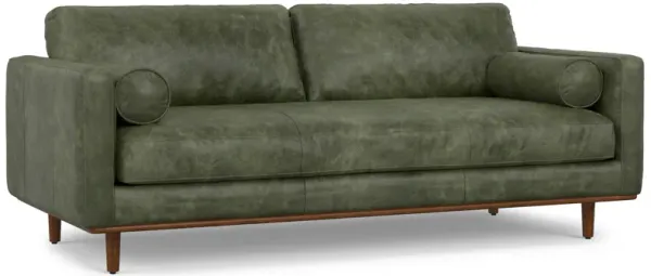Morrison 89 inch Wide Mid-Century Modern Sofa in Moss Green Genuine Leather