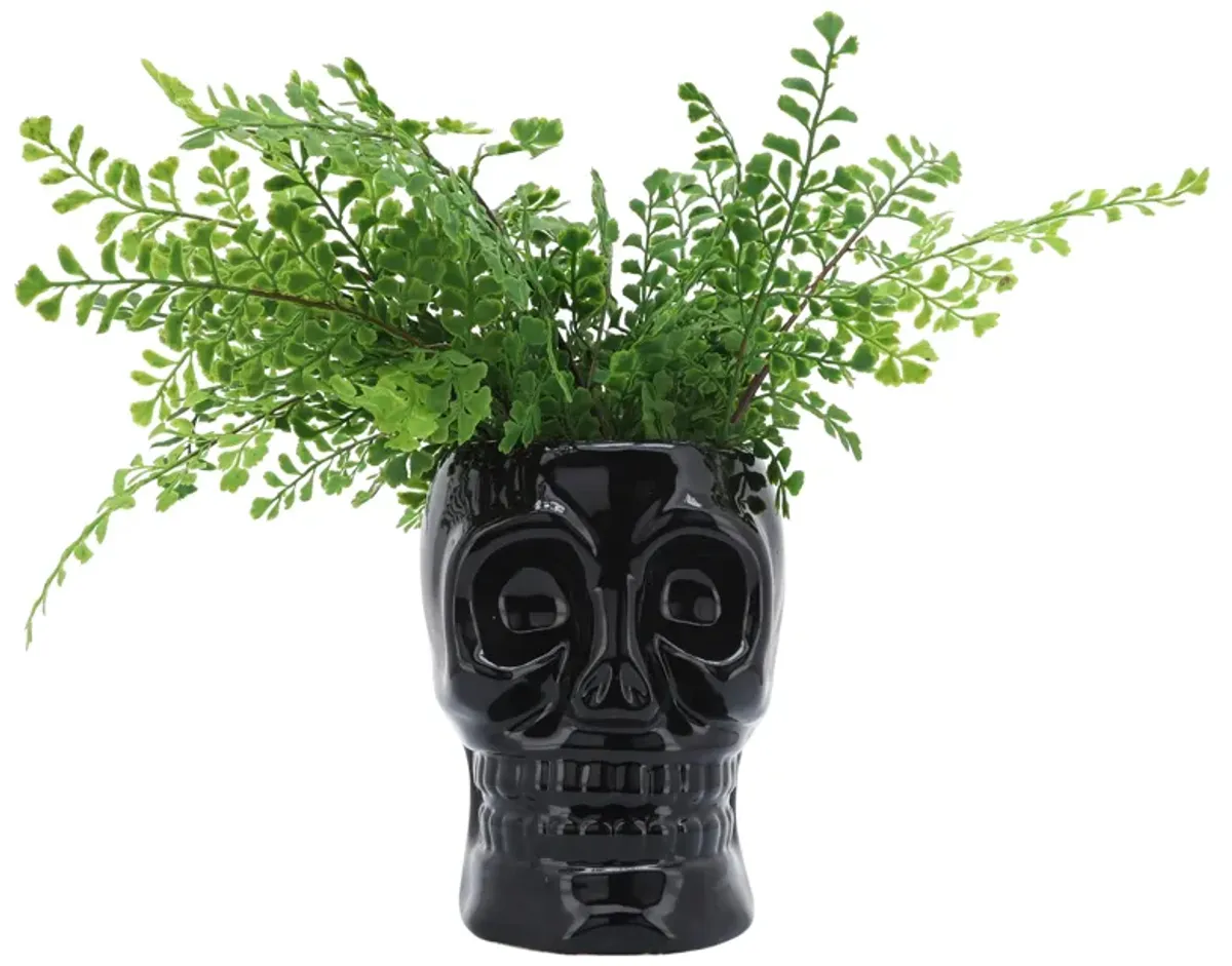 Cer, 6" Skull Vase, Black