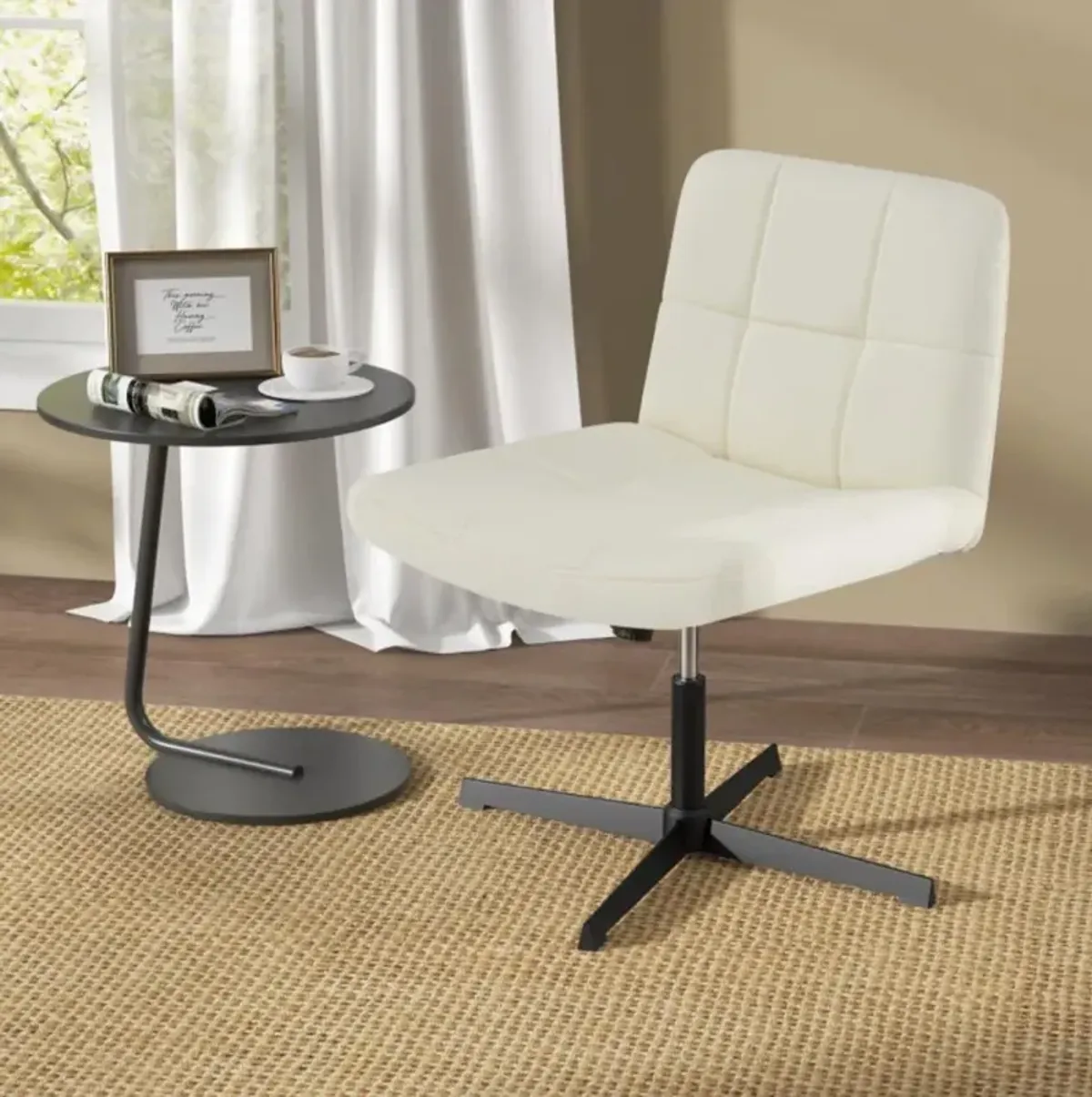 PU Leather Cross-Legged Office Chair with Oversized U-Shaped Seat for Home Office or Vanity