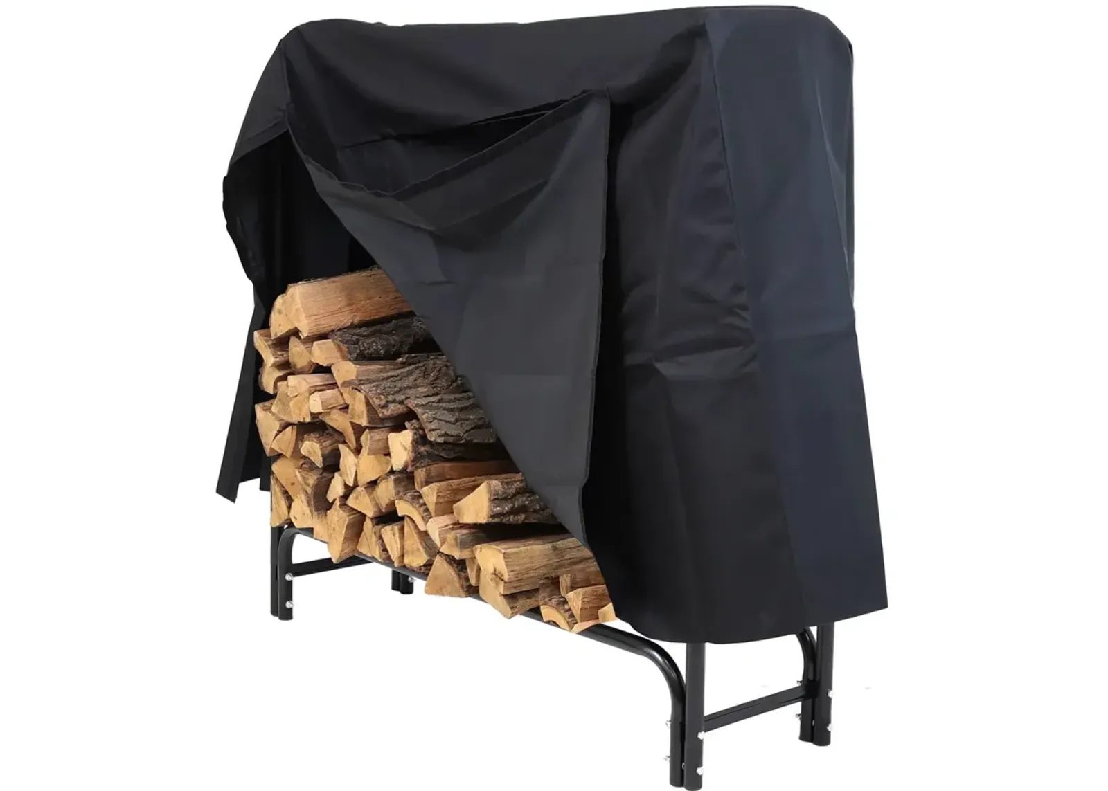 Hivvago 4-Ft Indoor Outdoor Black Metal Firewood Holder Log Rack with Cover