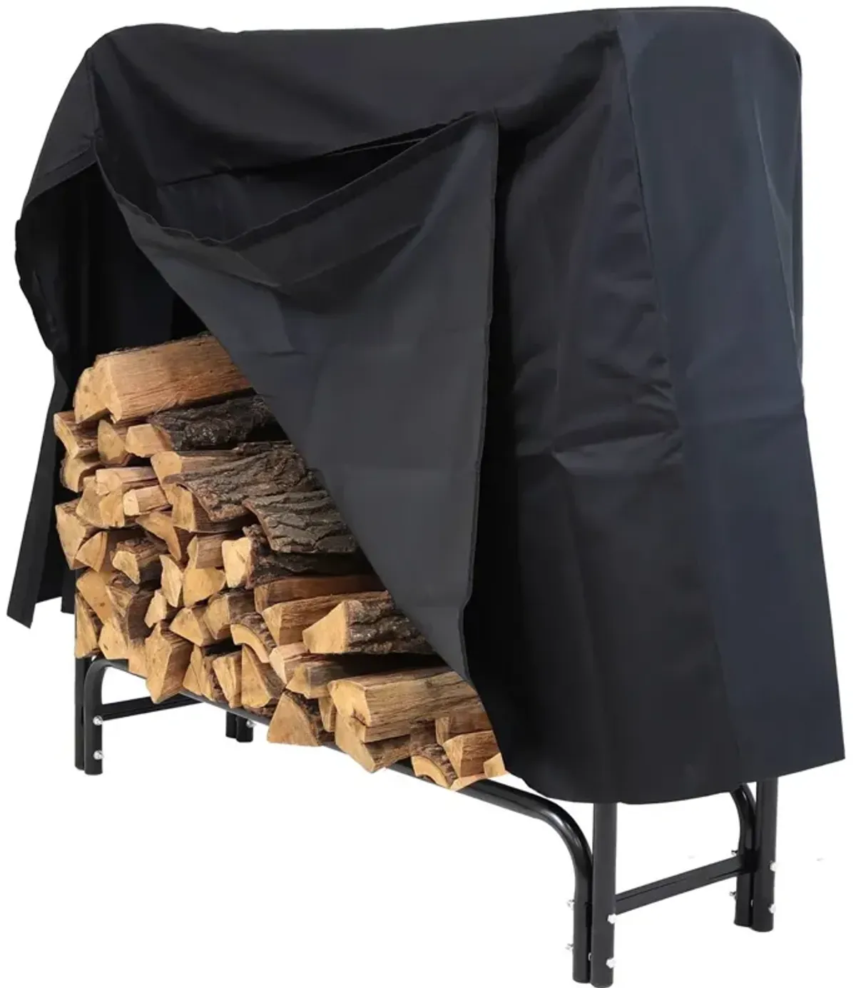 Hivvago 4-Ft Indoor Outdoor Black Metal Firewood Holder Log Rack with Cover