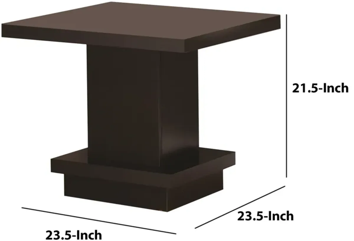 Contemporary End Table With Pedestal Base, Cappuccino Brown-Benzara