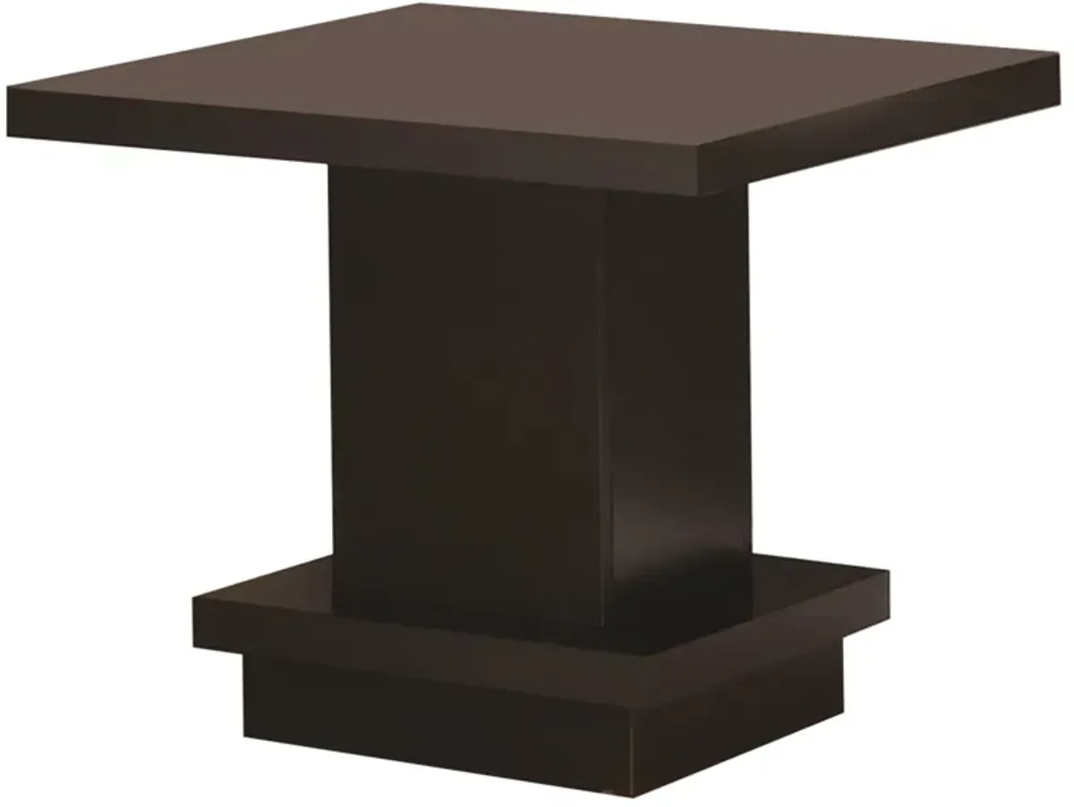 Contemporary End Table With Pedestal Base, Cappuccino Brown-Benzara