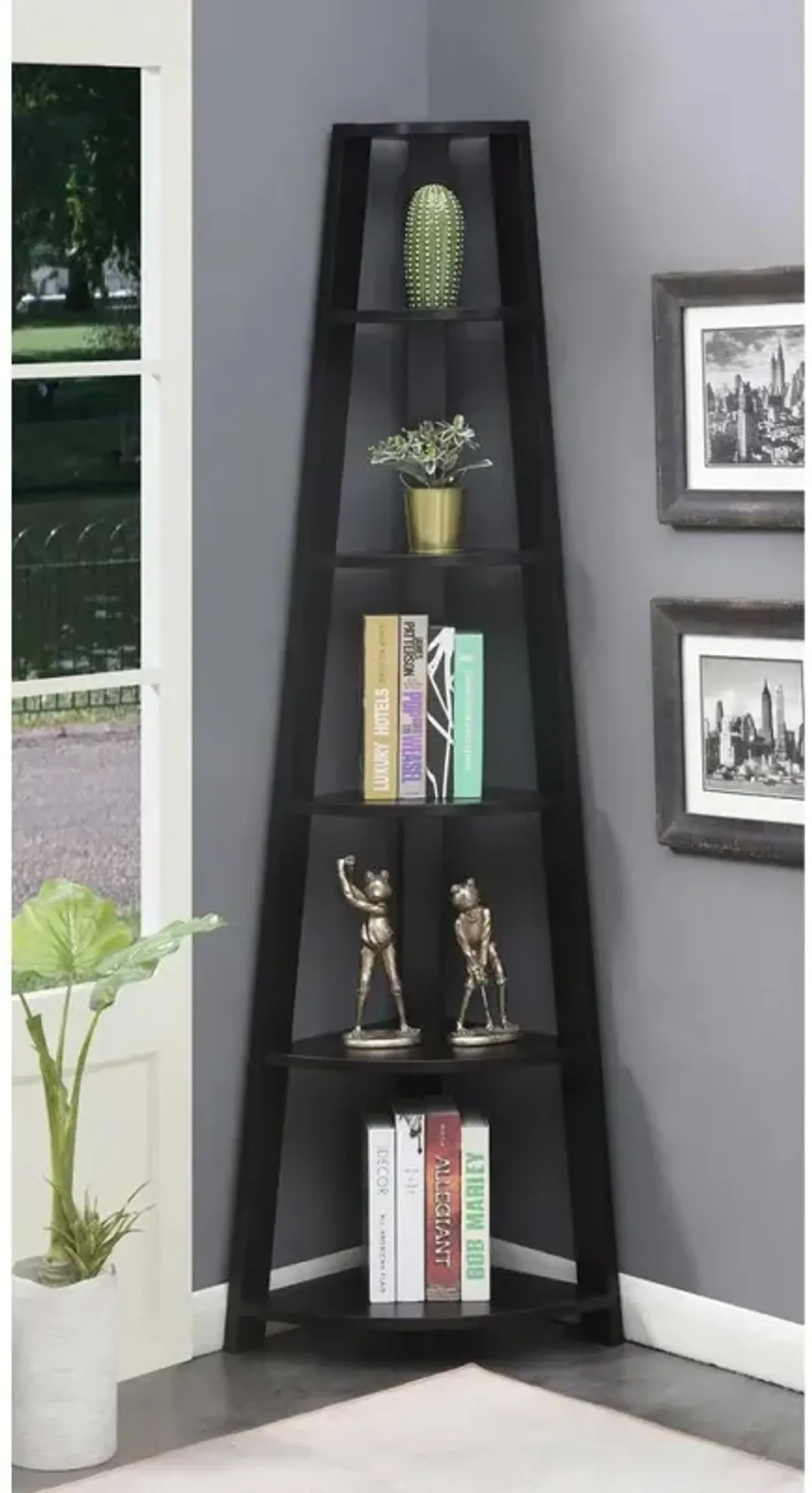 Convenience Concepts Newport 5 Tier Corner Bookshelf Black