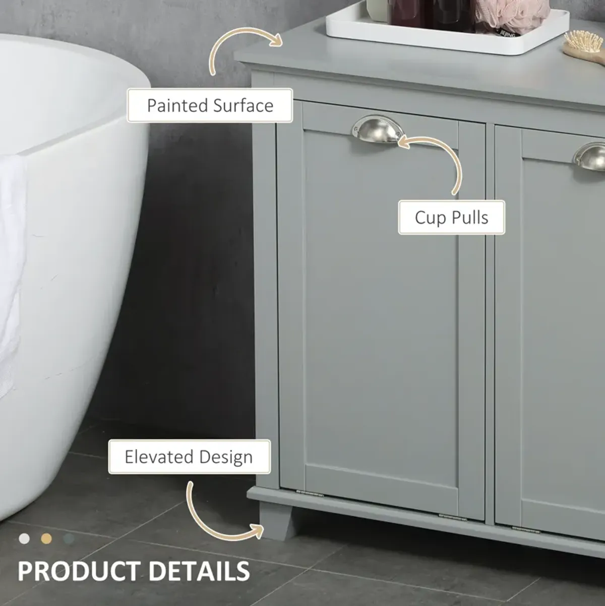 Gray Laundry Solution: Tilt-Out Two-Compartment Bathroom Sorter Cabinet