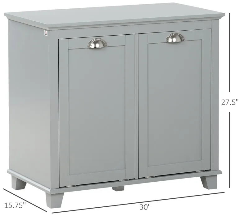 Gray Laundry Solution: Tilt-Out Two-Compartment Bathroom Sorter Cabinet