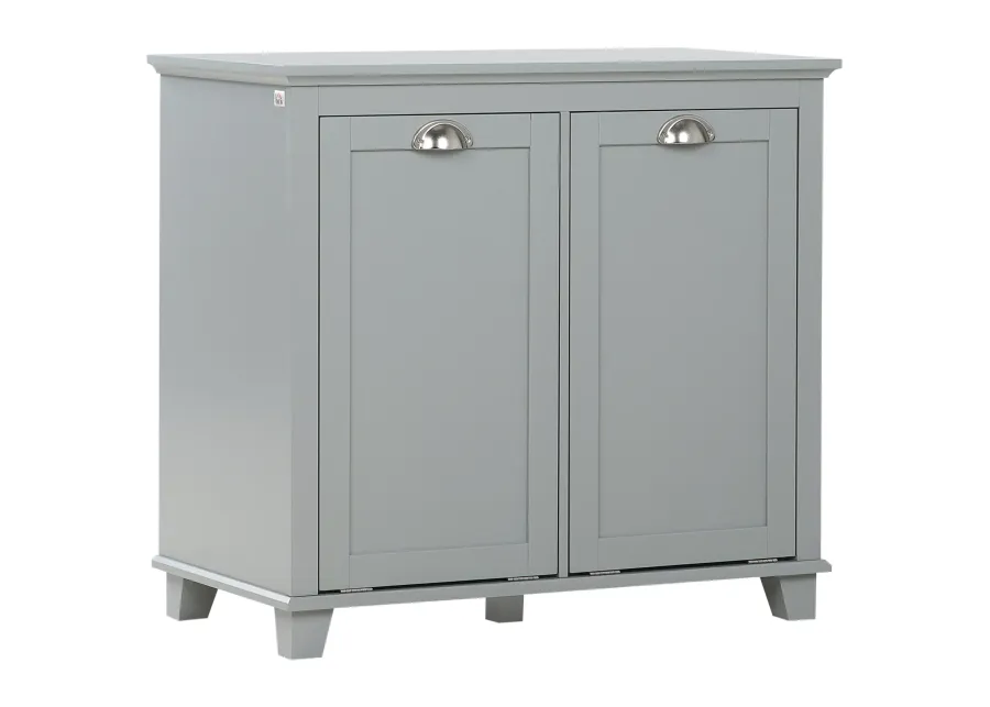 Gray Laundry Solution: Tilt-Out Two-Compartment Bathroom Sorter Cabinet