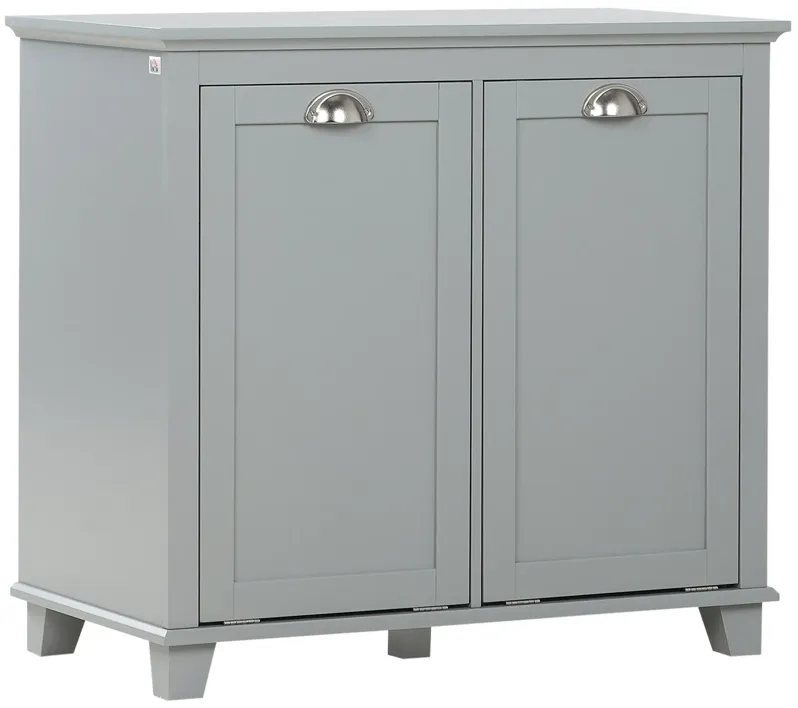 Gray Laundry Solution: Tilt-Out Two-Compartment Bathroom Sorter Cabinet