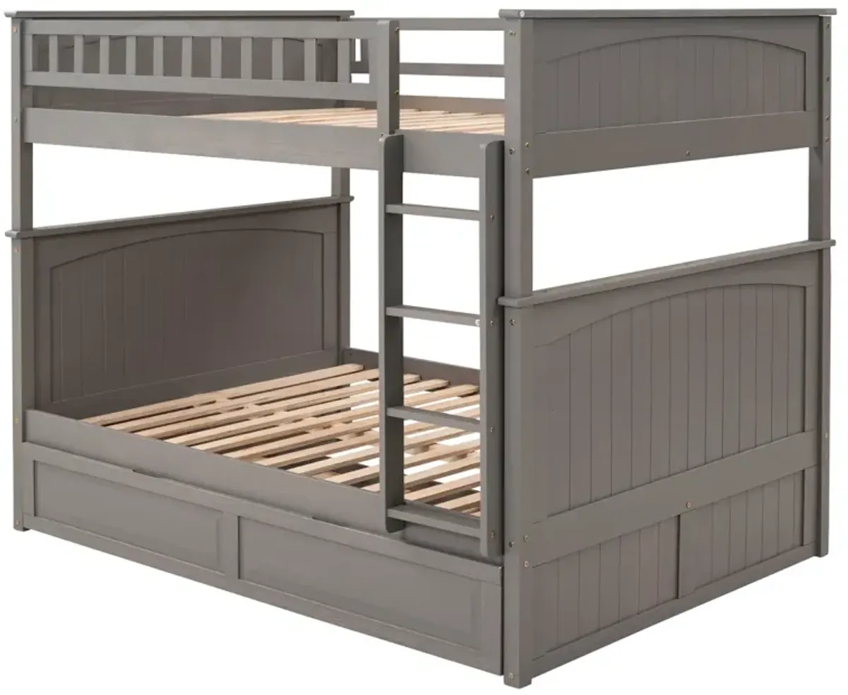 Full Over Full Bunk Bed With Twin Size Trundle, Pine Wood Bunk Bed With Guardrails, Gold