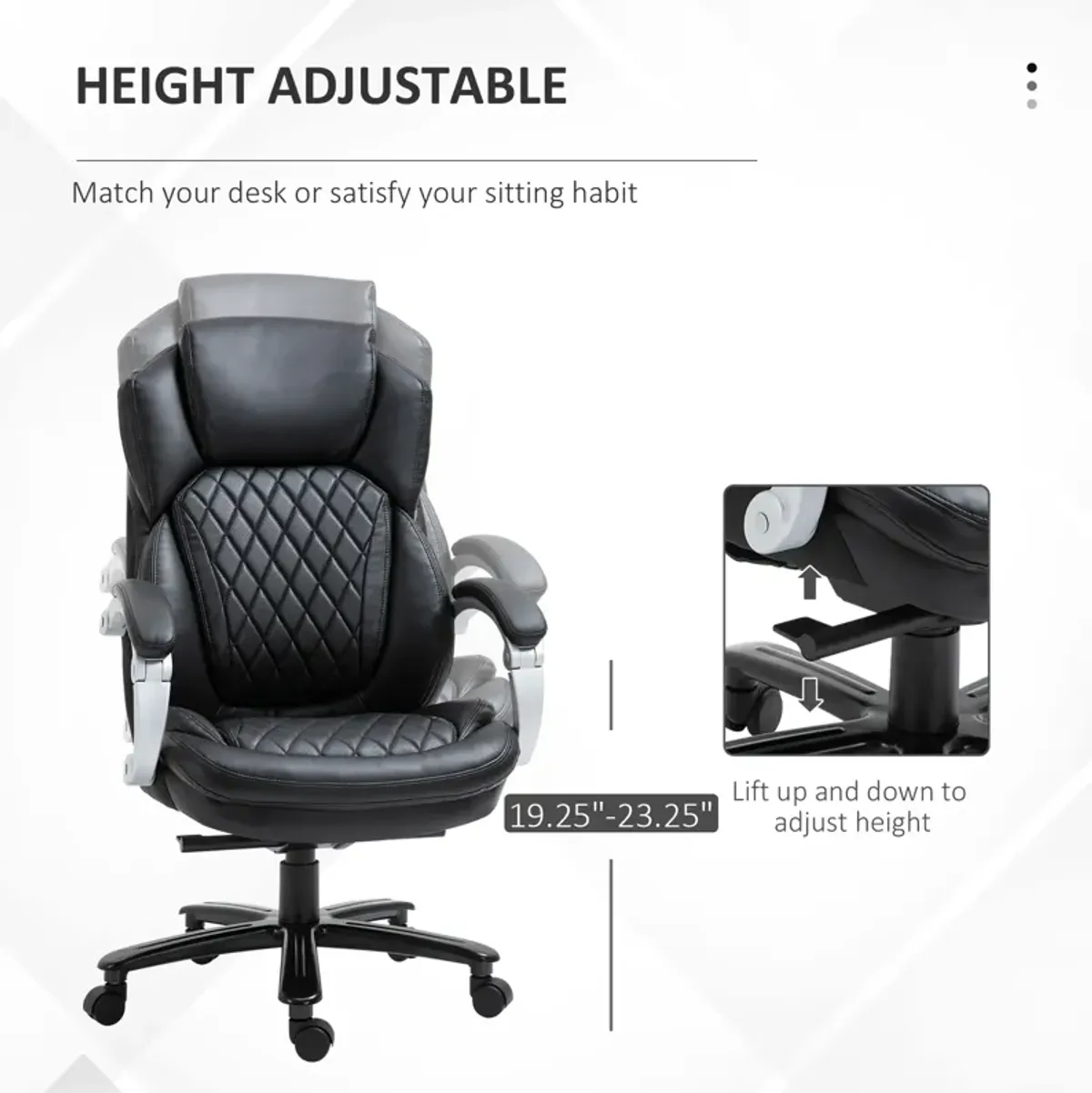 Vinsetto Big and Tall Executive Office Chair with Wide Seat, Computer Desk Chair with High Back Diamond Stitching, Adjustable Height & Swivel Wheels, Brown