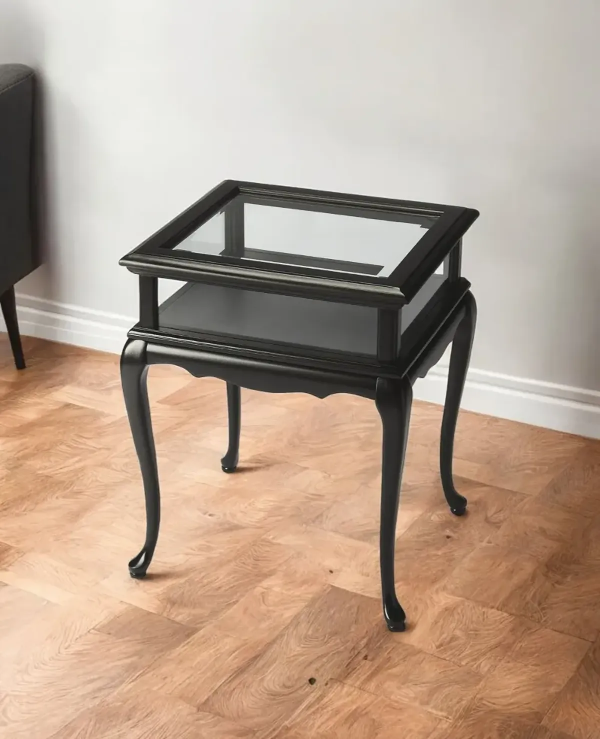 Hivvago 25 Inch Black Glass End Table