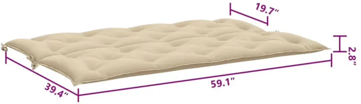 Claire 2pc Outdoor Cushion for Bench, Tufted Beige Oxford Fabric - Benzara