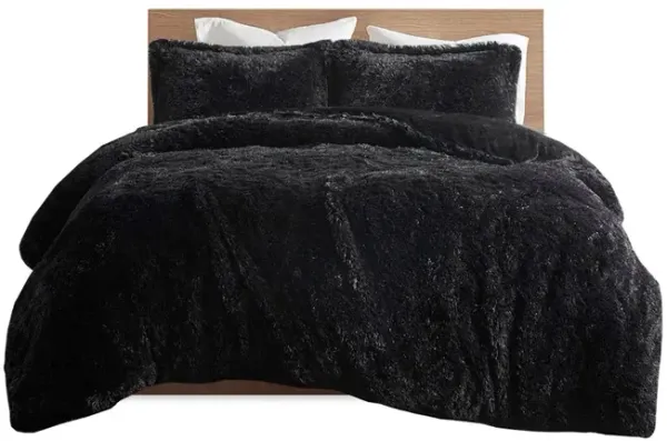 Gracie Mills Susie Solid Shaggy Long Fur Duvet Cover Set