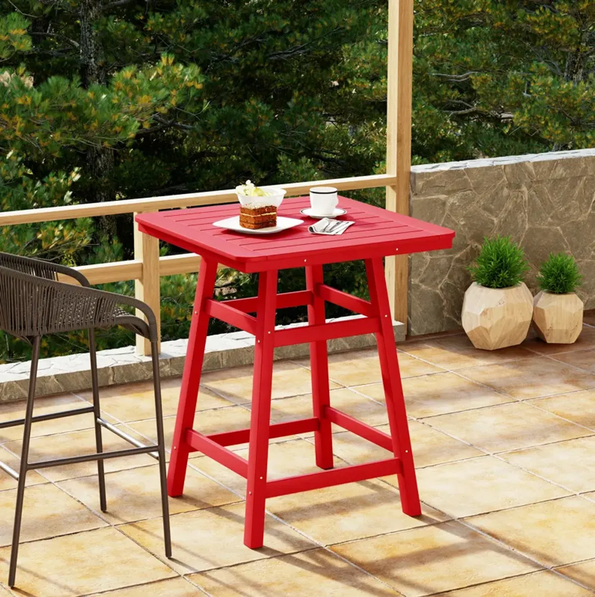 WestinTrends Square Outdoor Patio Counter High Bistro Bar Table With Umbrella Hole