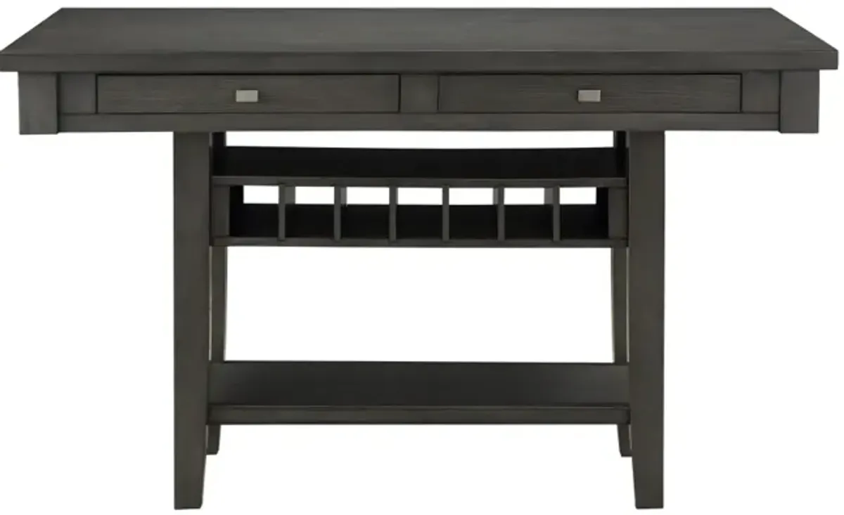 Transitional Gray Finish 1pc Counter Height Table with Storage Drawers Display Shelf Wine Rack Dining Furniture