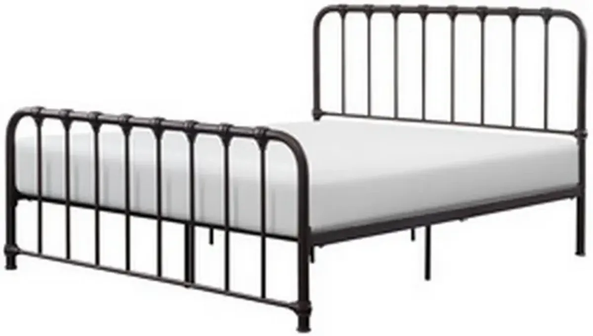 Ethan Queen Size Bed, Classic Open Slatted Metal Frame Design, Dark Bronze - Benzara