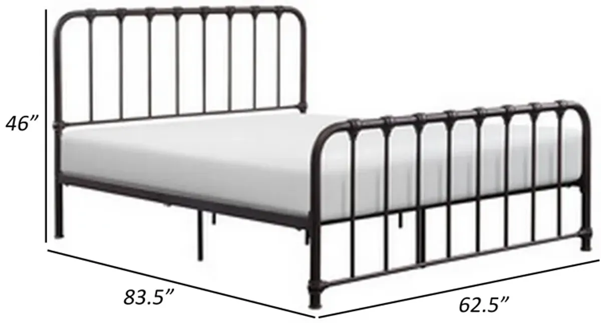 Ethan Queen Size Bed, Classic Open Slatted Metal Frame Design, Dark Bronze - Benzara