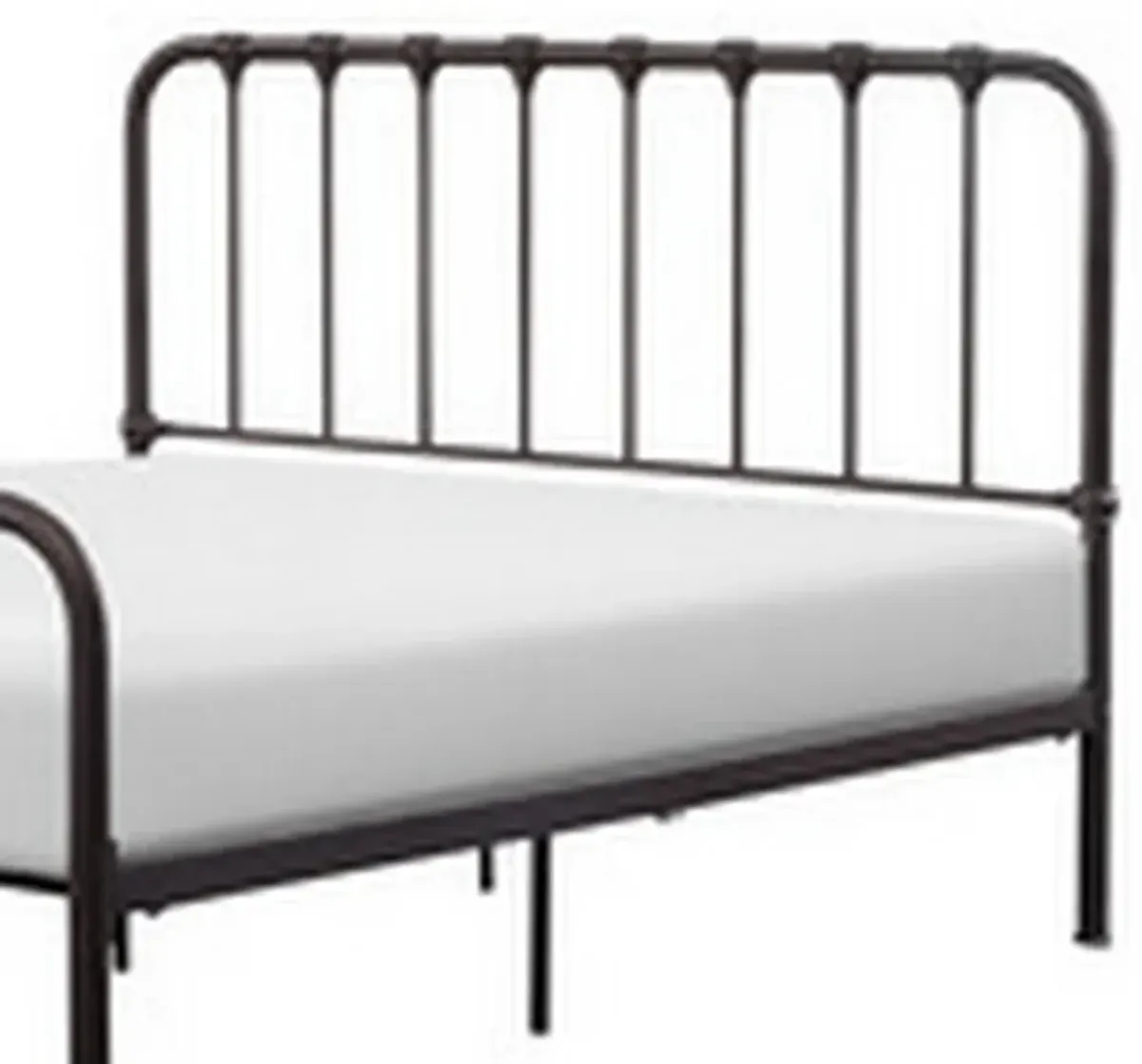 Ethan Queen Size Bed, Classic Open Slatted Metal Frame Design, Dark Bronze - Benzara