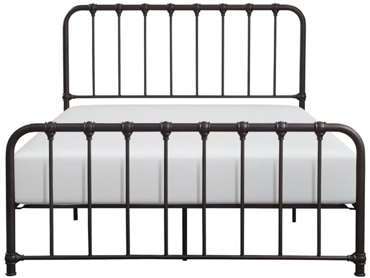 Ethan Queen Size Bed, Classic Open Slatted Metal Frame Design, Dark Bronze - Benzara