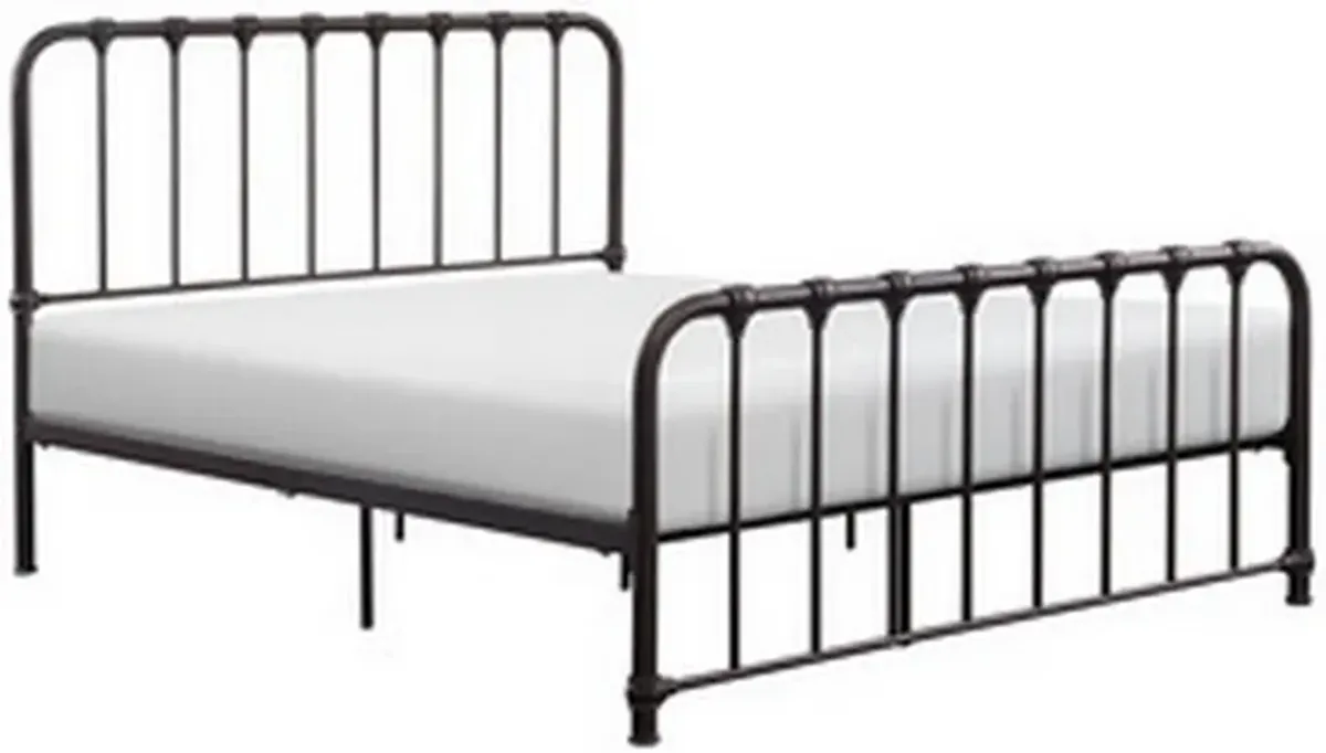 Ethan Queen Size Bed, Classic Open Slatted Metal Frame Design, Dark Bronze - Benzara