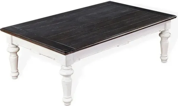 Kiyan Coffee Table, White, Dark Brown Mahogany, Rectangular 52 Inch - Benzara