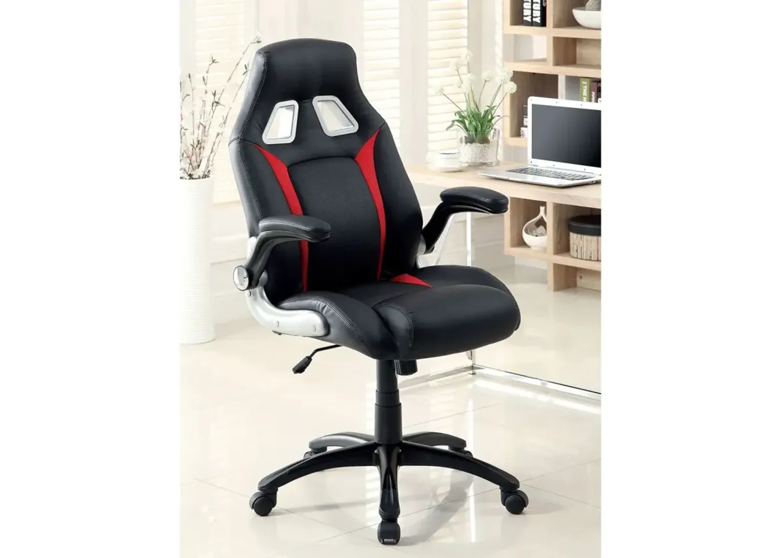 Adjustable Upholstered Office Chair, Black/Red, Padded Armrests