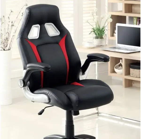 Streamdale Adjustable Upholstered Office Chair, Black/Red, Padded Armrests