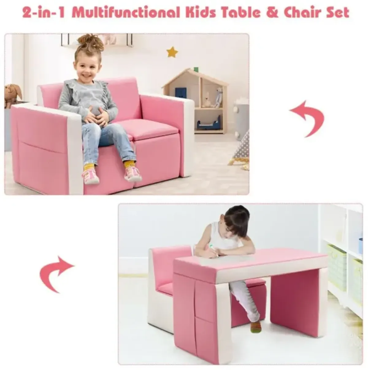 Hivvago Multi-functional Kids Sofa Table Chair Set