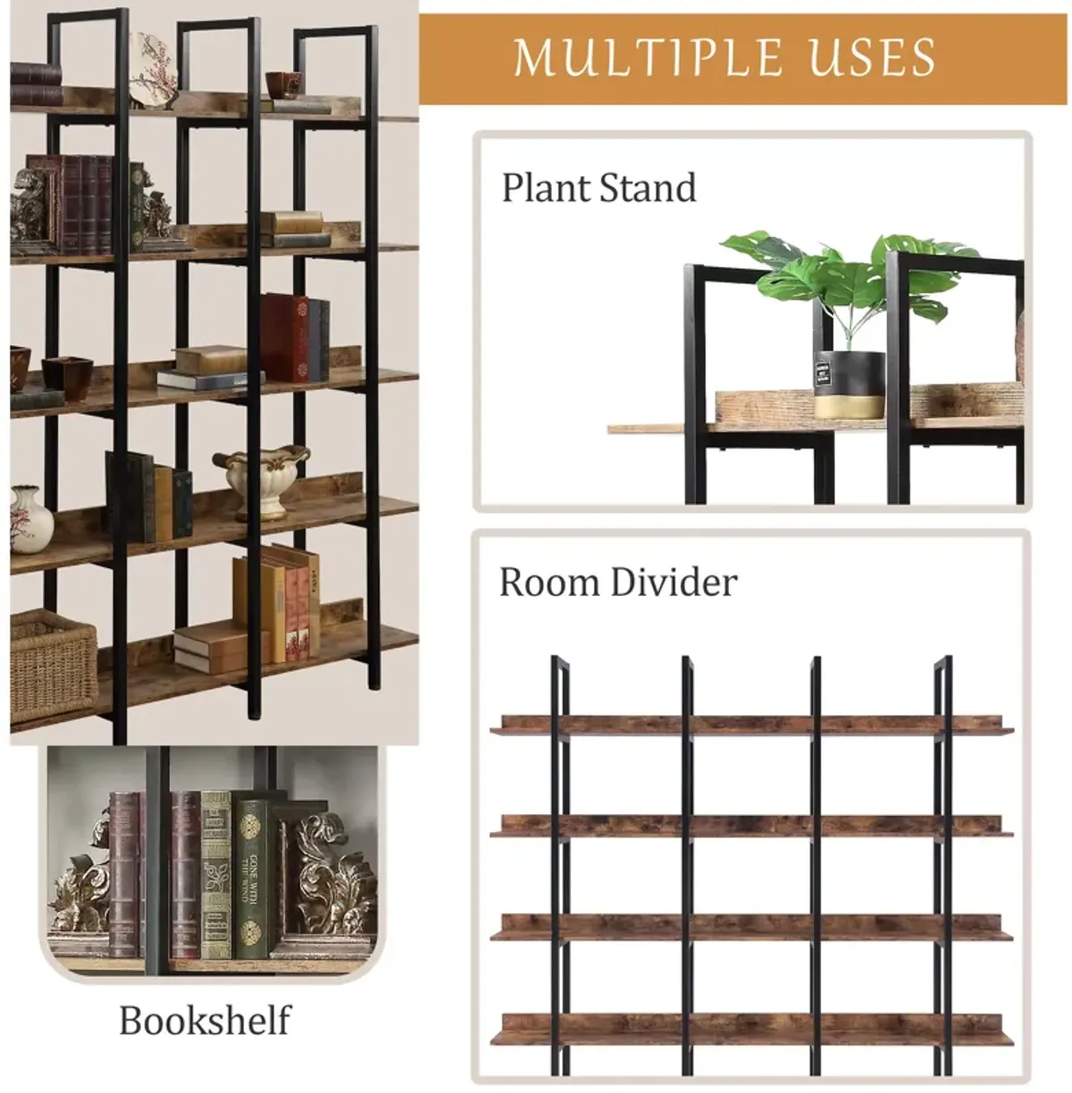 Merax Industrial  5 Tier Bookcase Open Bookshelf