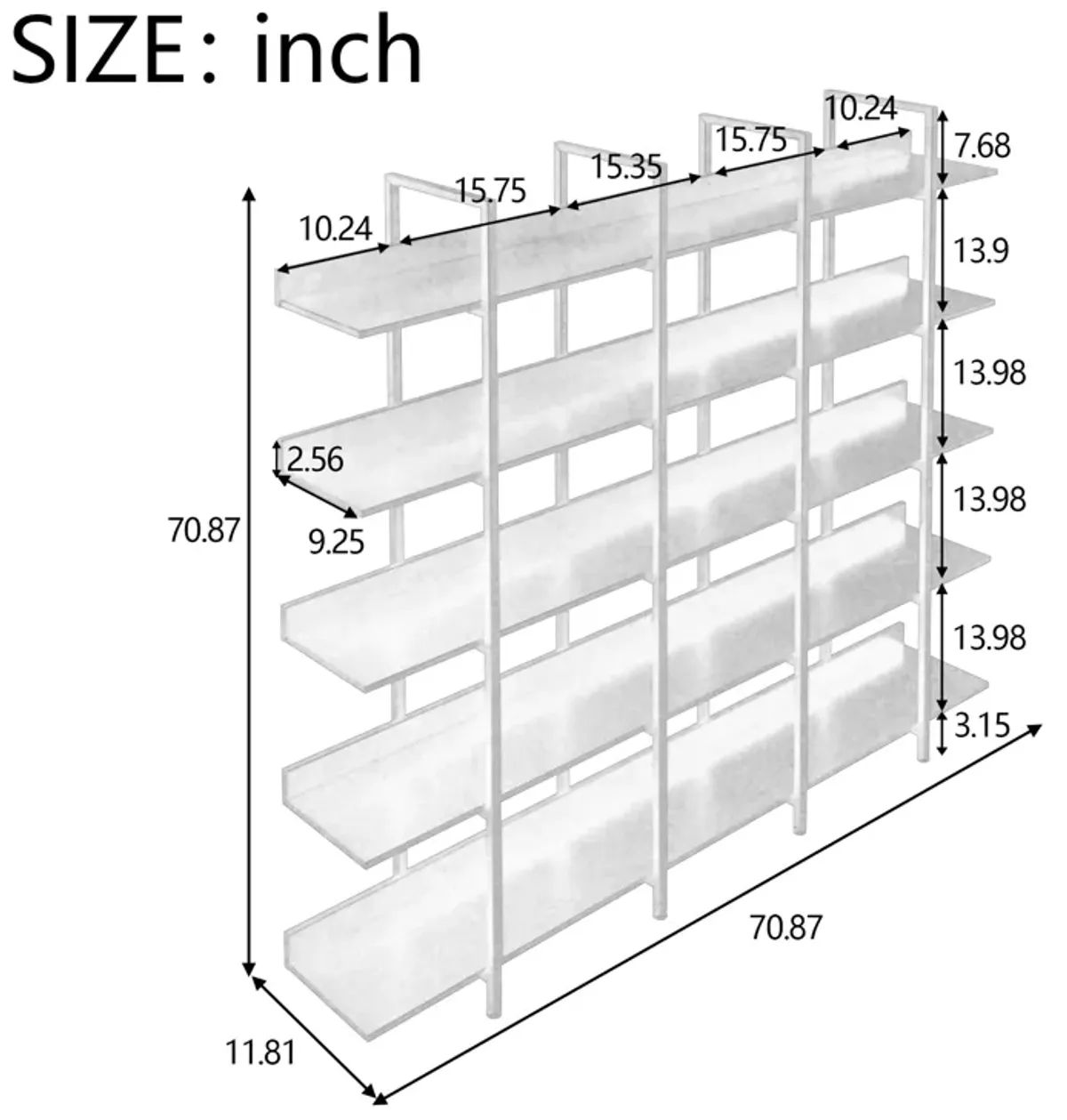 Merax Industrial  5 Tier Bookcase Open Bookshelf