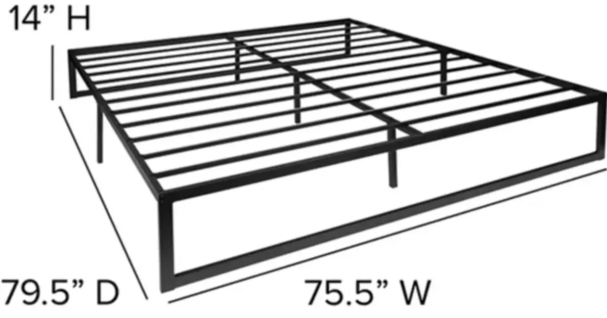 King Size 14 Inch Black Metal Steel Slat Platform Bed