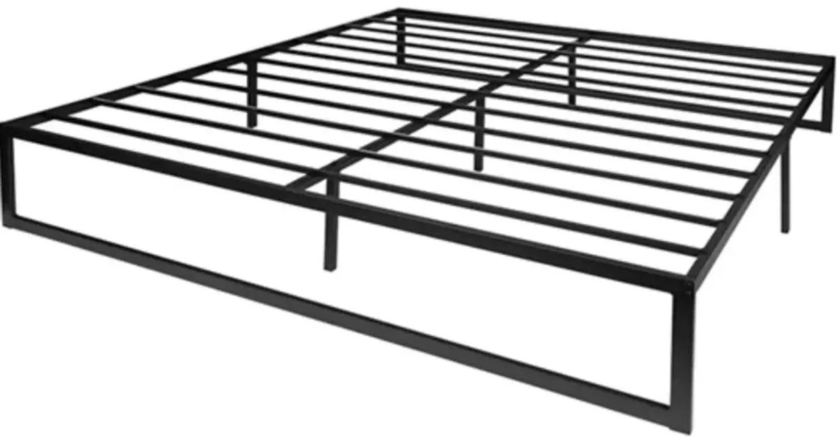 King Size 14 Inch Black Metal Steel Slat Platform Bed