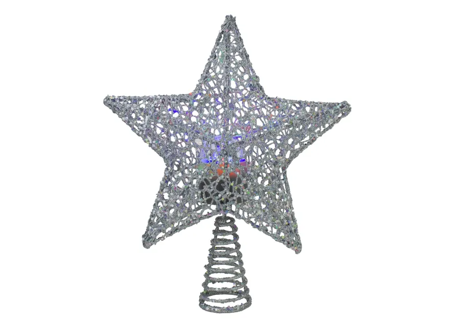 13" Lighted Silver Star with Rotating Projector Christmas Tree Topper - Multicolor LED Lights