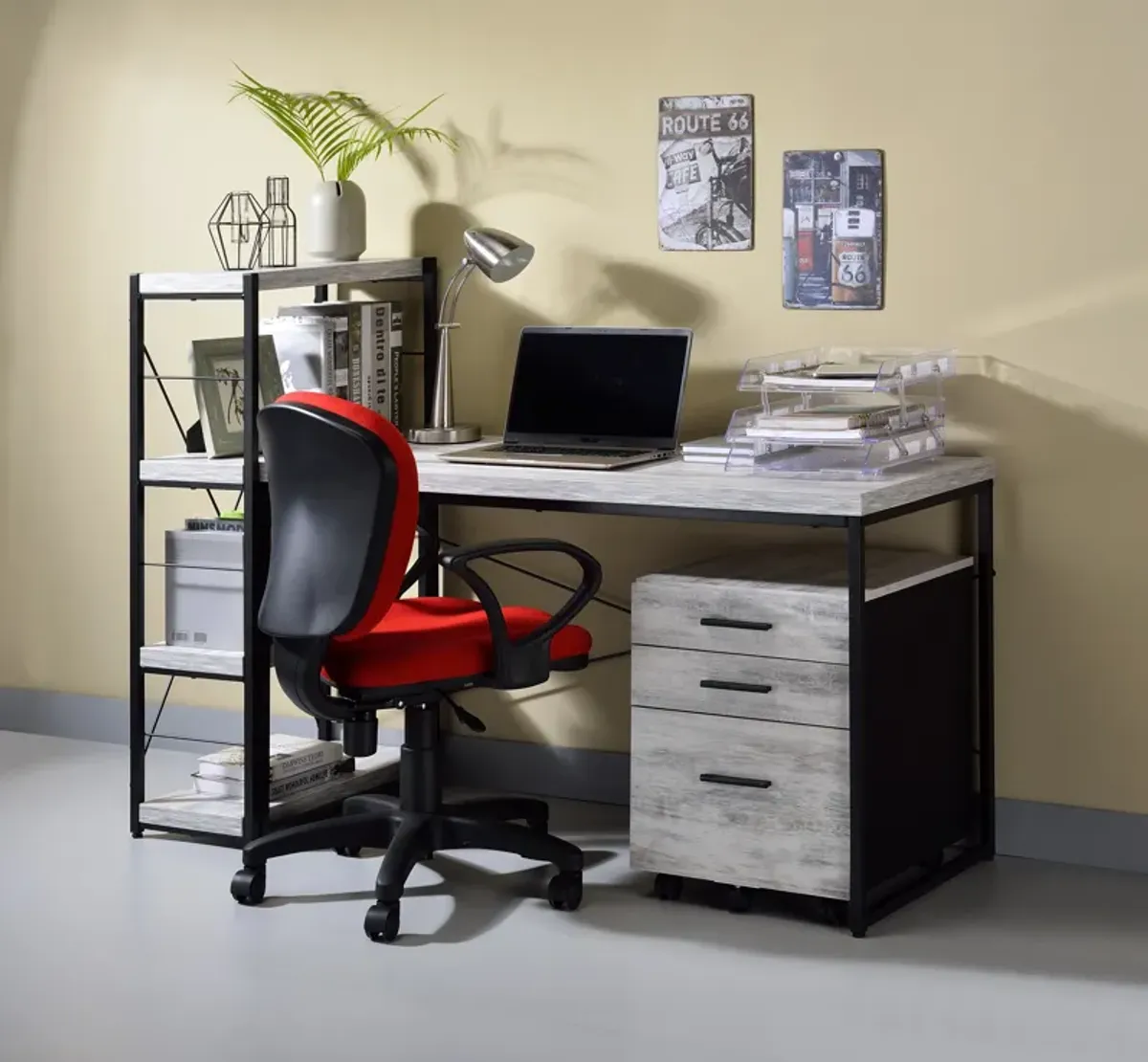 ACME Jurgen Writing Desk, Antique White & Black