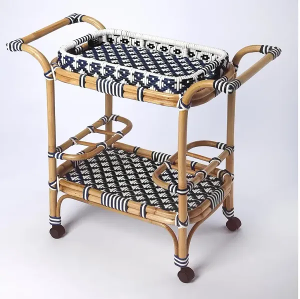 Butler Specialty Selena & Rattan Bar Cart, Blue