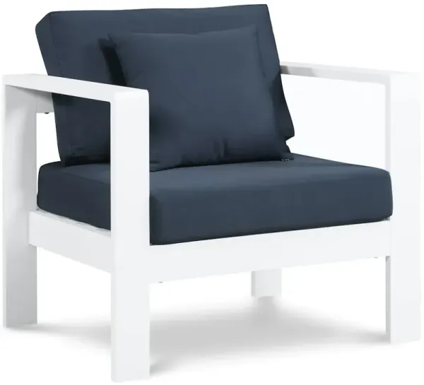 Meridian Furniture Nizuc Navy Water Resistant Fabric Outdoor Patio Aluminum Arm Chair